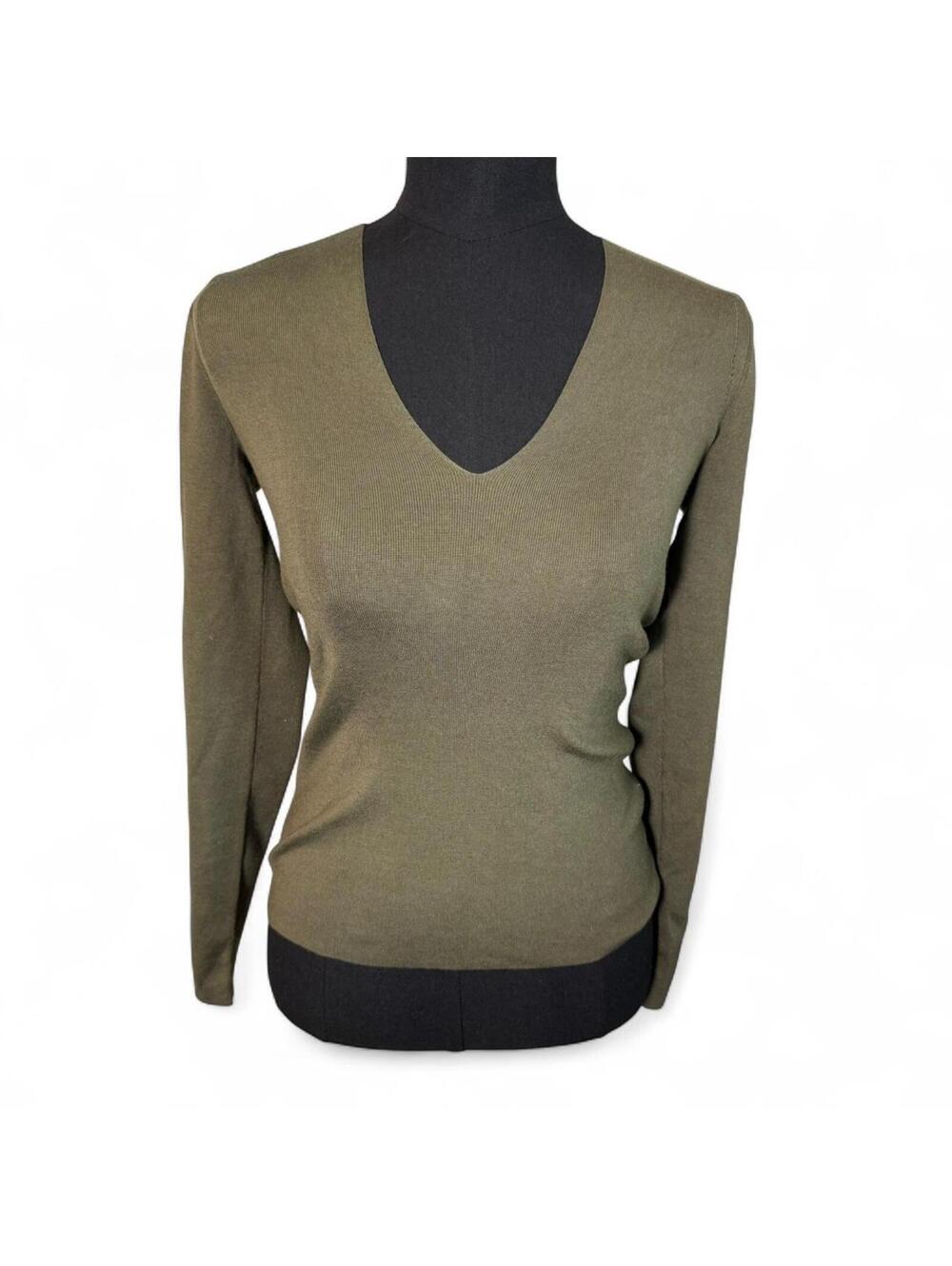 Reiss Atelier Khaki Green Long Sleeve Silk Blend Luxury Knit Top sz S